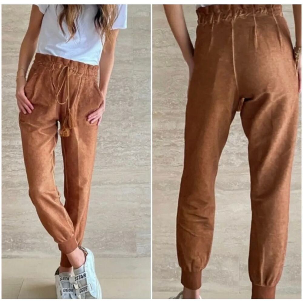 Something Navy Brown Tassel Relaxed‎ Basic Meghan Paperbag Sweatpants Size XS